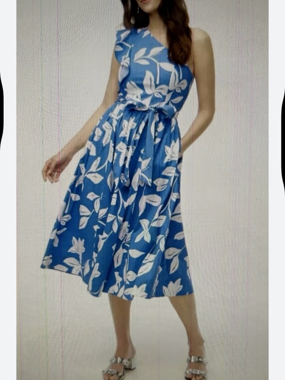 J Crew Factory Blue One-Shoulder Floral Midi Dress